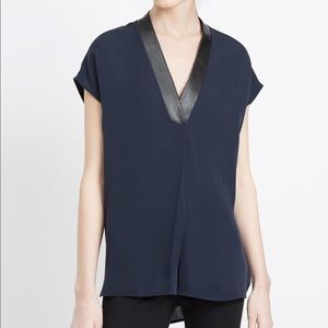 VINCE silk blouse w/leather trim size XL